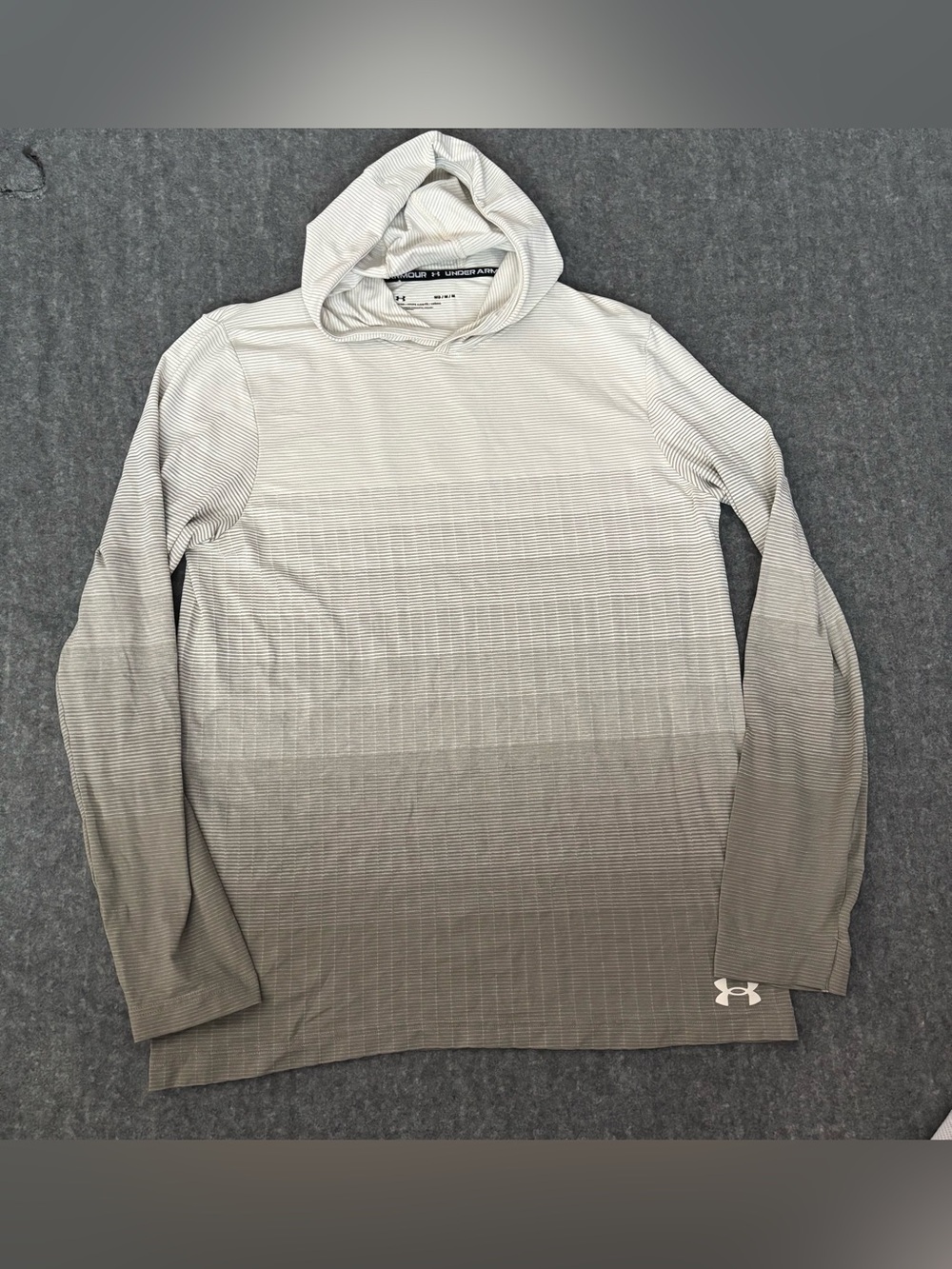 Under Armour gray & white striped hoodie in size M